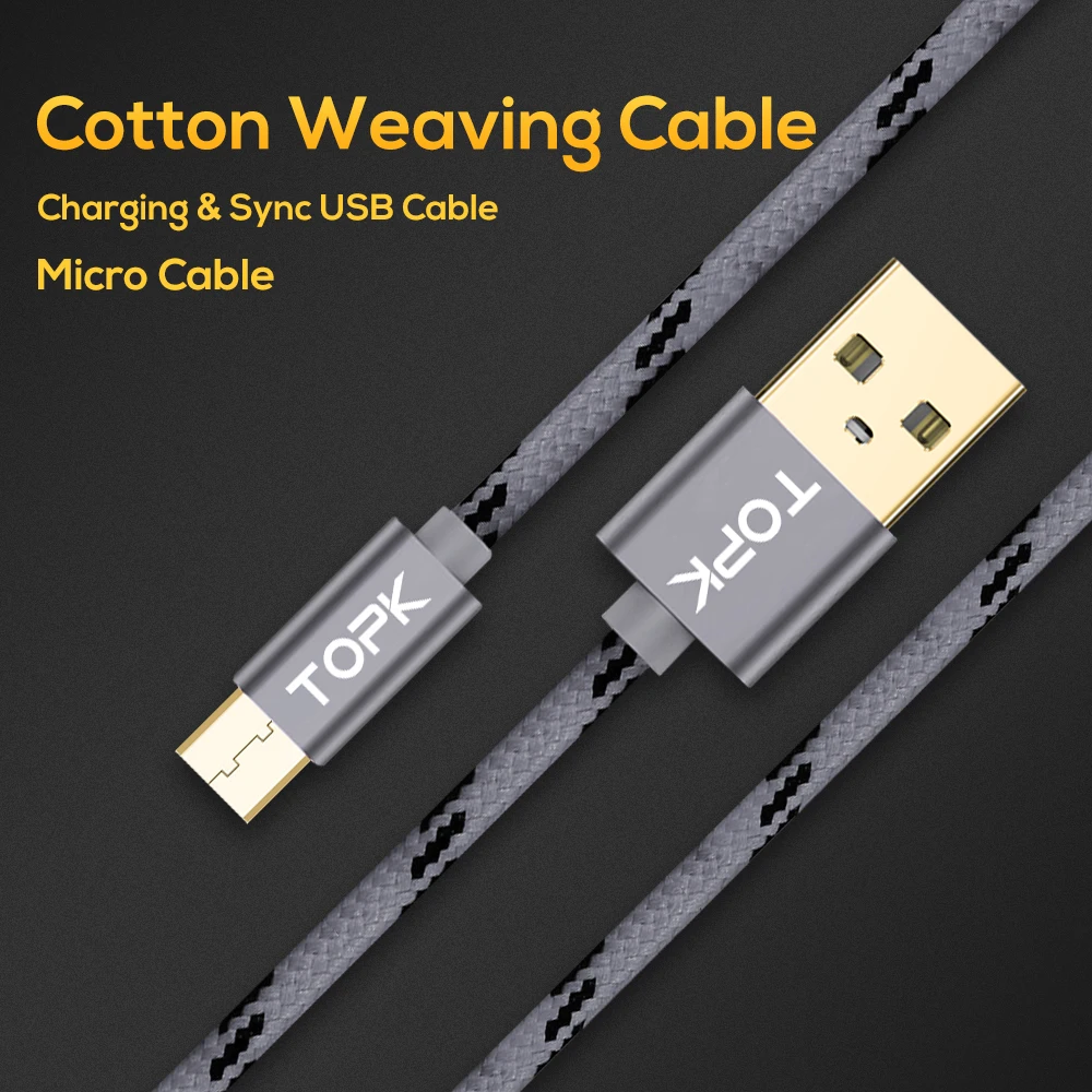 TOPK 5 حزمة المصغّر usb كابل جدا دائم و كابل بيانات النايلون مضفر شاحن USB للهاتف المحمول كابل ل سامسونج HTC هواوي