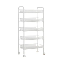White Metal Mesh Rolling Cart Storage Rack with Wheels (5-Tier Cart)