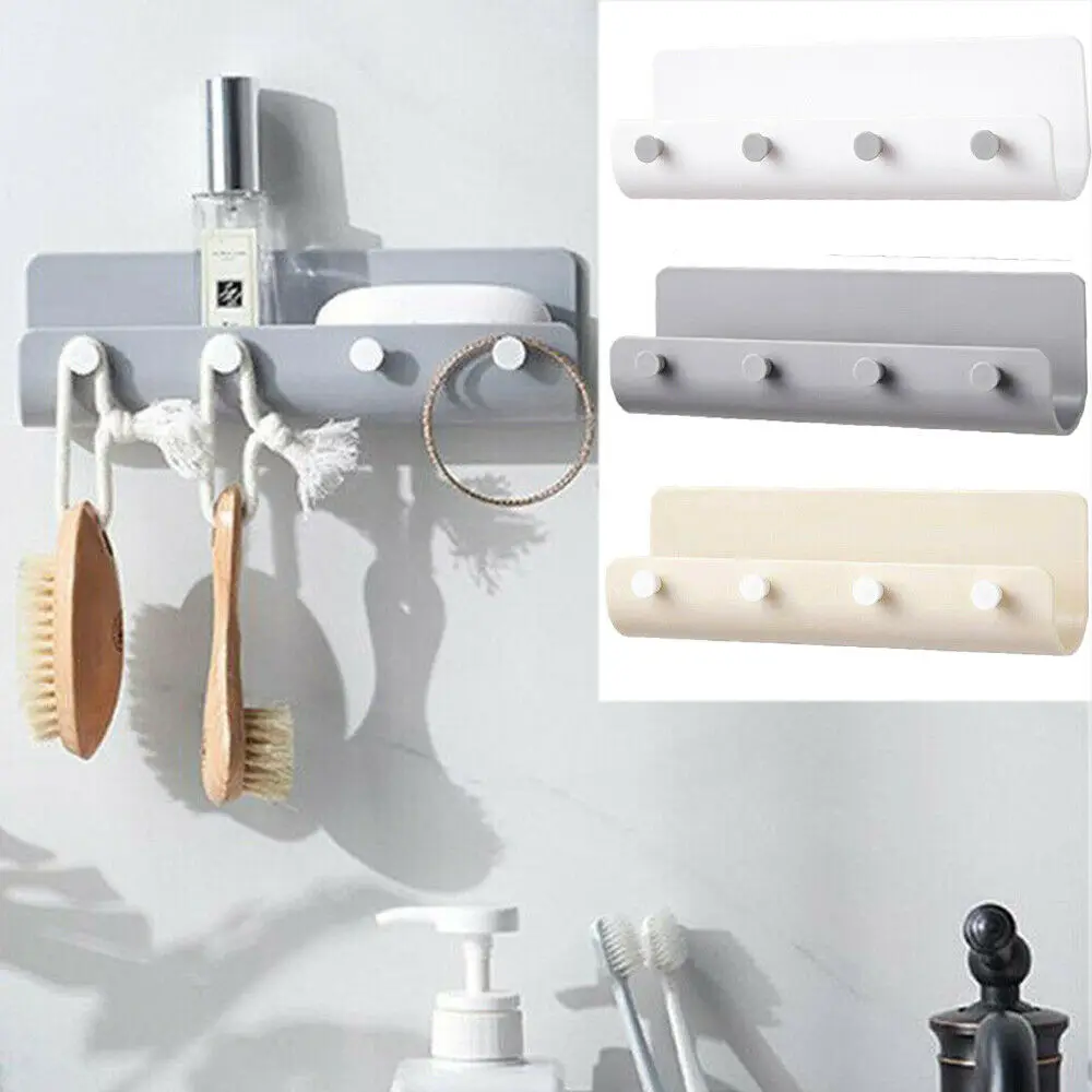 

U-shaped Nail-Free Wall Mount 4 Hooks Storage Rack Key Holder Rack Post Organizer Letter Box Mail Door Hanger Kitchen Storage