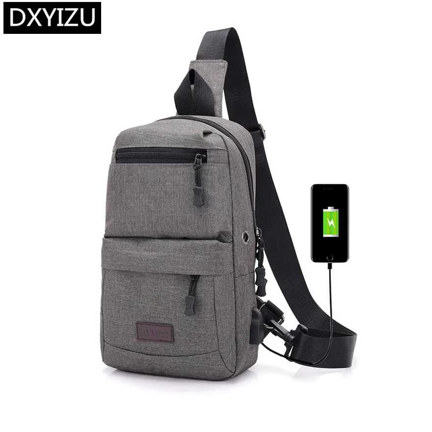 

DINGXINYIZU male small sling shoulder bag boy mini messenger bag usb charge bagpack men crossbody chest bag with earphone jack