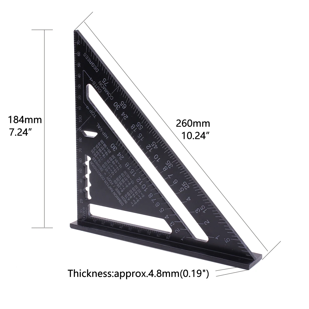 7 дюймов столярные квадраты треугольная линейка измерительный макет инструменты метрический стандарт для плотников черный алюминий обрамление