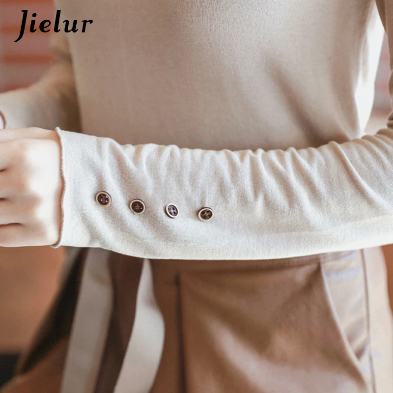 Jielur 2019 новая Корейская тонкая футболка женская одноцветная шикарная с длинными