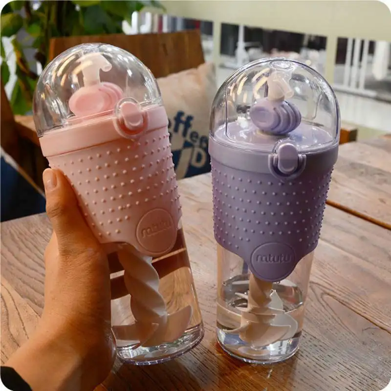 

Portable Plastic Albumen Powder Fitness Water Bottle Convenient Leak Proof Mixing Bottle with Straw For Students Travel(500ml)