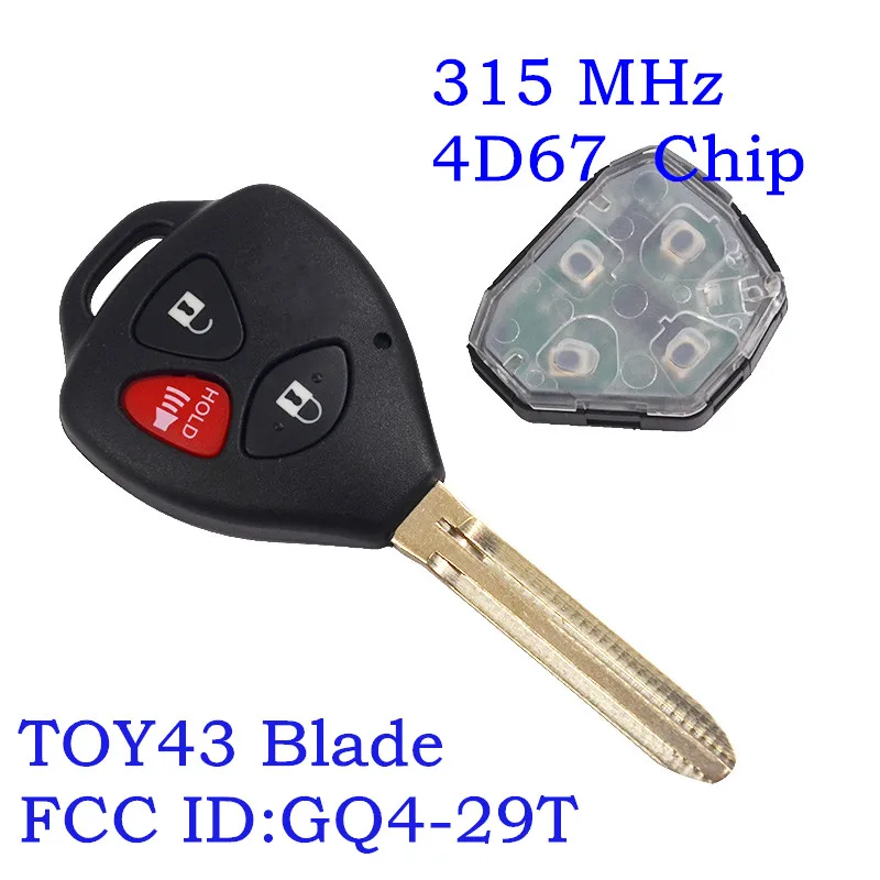 315 МГц дистанционный ключ для пластиковая пилочка для ногтей Avalon Venza 2007 2008 2009 2010 2011 2012 GQ4-29T ключ G чип 4D67 чип - Количество кнопок: 3BTN 4D67 Chip