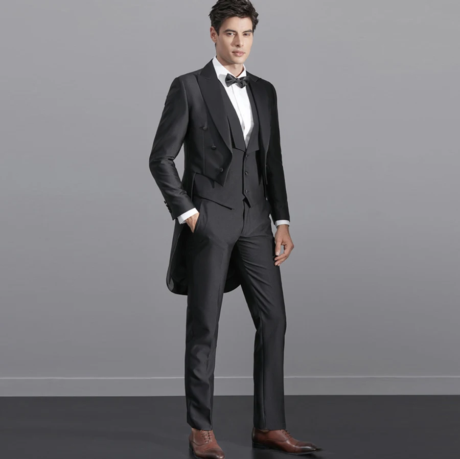 Gentleman Black Groom Wedding Tuxedos Suits Slim Fit for Men Classic Wedding Suits Peak Lapel 3Pieces (Jacket+Vest+Pants) 2018