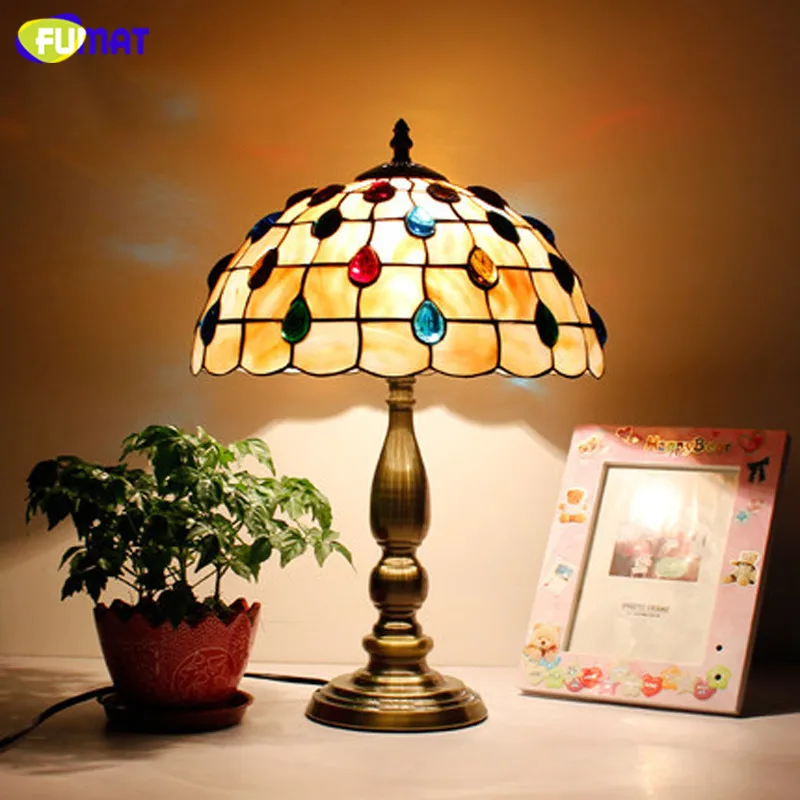 Настольная лампа FUMAT Tiffany в американском стиле, прикроватная лампа для спальни, светодиодный светильник в средиземноморском стиле - Цвет абажура: 7Phoenix