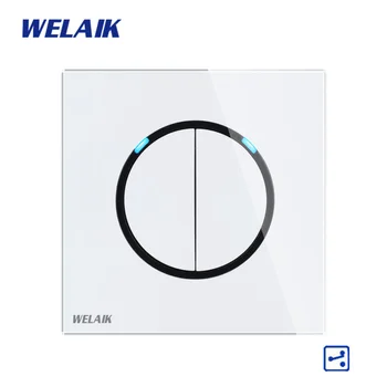

WELAIK UK standard-Crystal Glass-Panel Push-Button Switch-Wall Light-Switch AC110-250V 2Gang-2Way B1722W