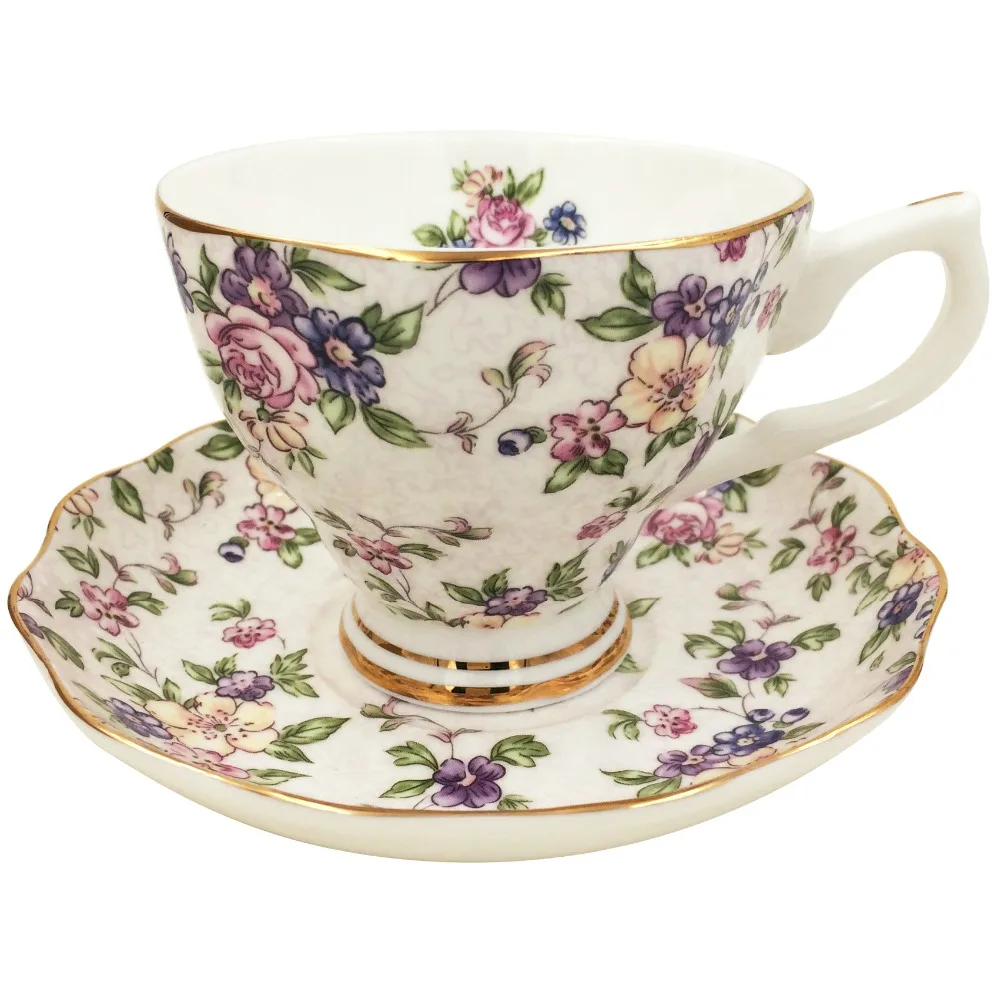 Jsaron China Vintage Formal Flower Porcelain Tea Cup Spoon and Saucer