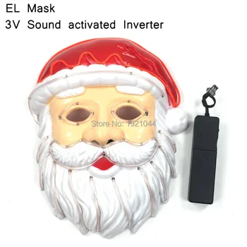 

Santa Claus Face Mask EL Wire Flash Mask with 3V Voice Controller Neon Cold Light Mask Christmas Favors