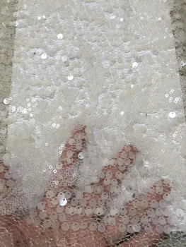 

2018 3D sequins embroidered mesh lace fabric new design evening dress mesh French African mesh lace, wedding dress YYZ00835