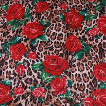 

Rose Leopard Print fabric,flowers printed jacquard polyester fabric tissus,women dress DIY fabric&clothing sewing cloth material