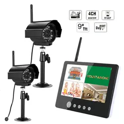 9 "tft цифровая 2.4 г Камера открытый Радионяня 4ch Quad DVR Беспроводной комплект CCTV дома Камера Системы, ИК ночного света