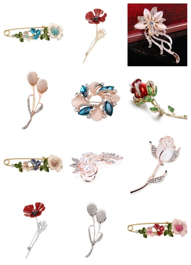 3D Vintage Flower Brooch Rhinestone Pin Collar Corsage Shirt Badge Jewelry Gift For Women