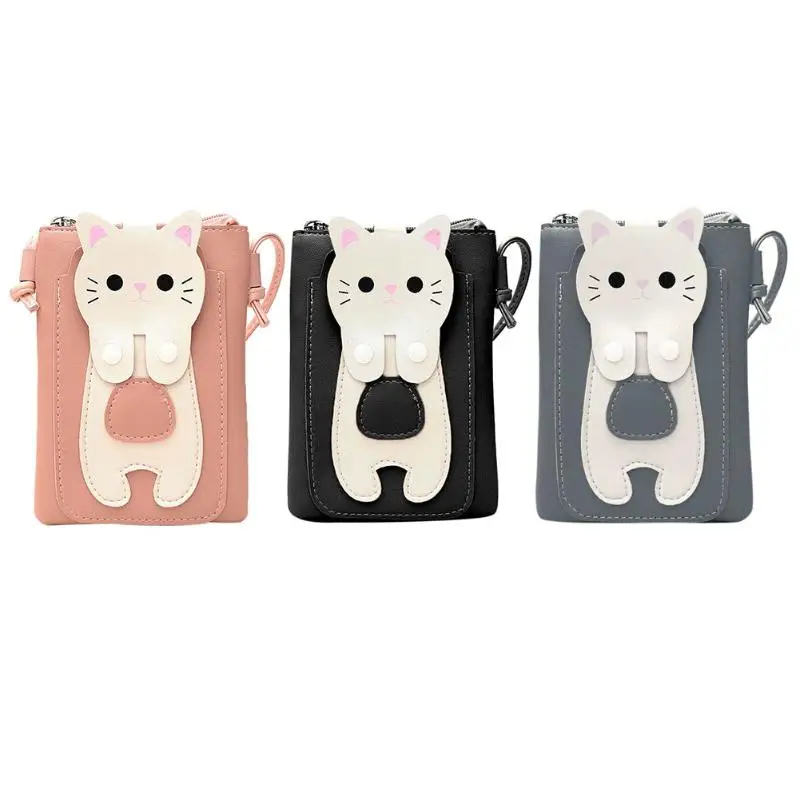 

Women Small Cat Printed Shoulder Bag PU Leather Messenger Bag Fashion Mini Mobile Phone Bag Causal Sling Wallet Bag Square Purse