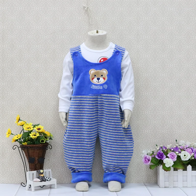 

Little Q 100% Cotton Long Sleeve Blouse+Velour One Piece Rompers 2 Pieces/set for boys 6-12 months Baby Clothes Kids Clothing