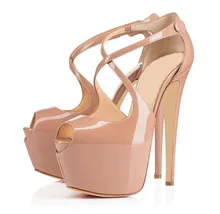 Amourplato Damen frauen High Heel Sandalen Strap Kreuzmuster Schuhe Öffnen Peep Toe Handmade für Hochzeit Kleid Beige
