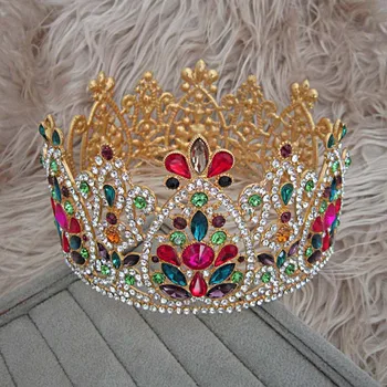

Girls New Fashion Colorful Crown Tiaras Women Vintage Style Shining Rhinestone Hair Accessories Diadem Pageant Hair Jewelry