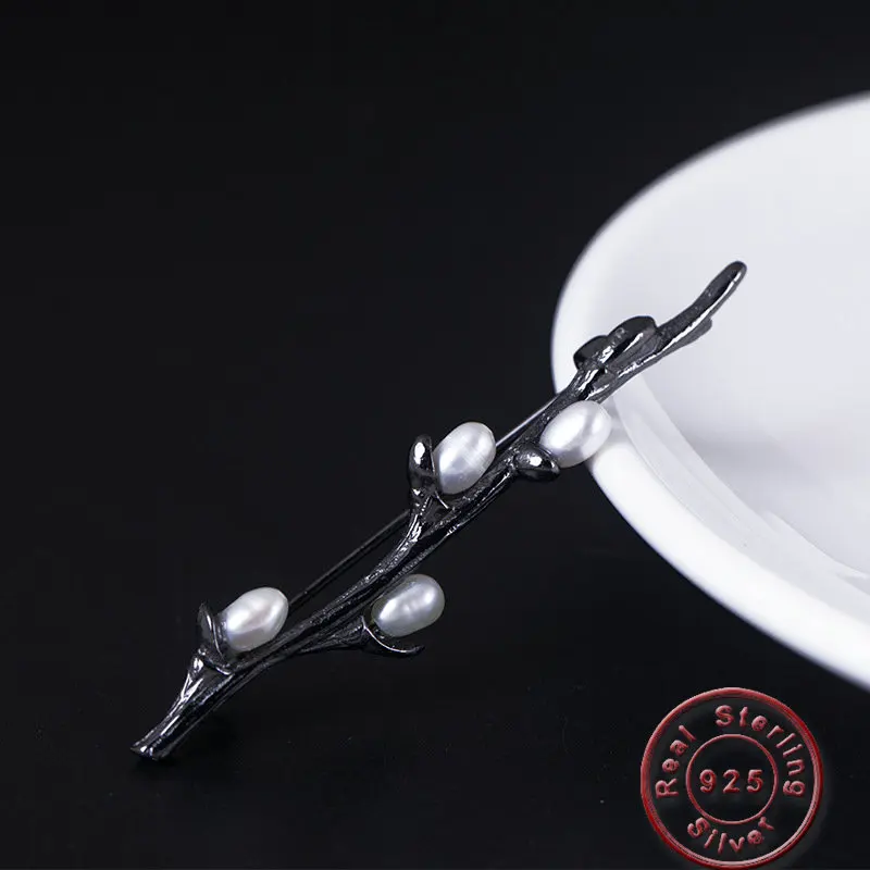 

Amxiu Vintage Branch Brooch Handmade 925 Silver Corsage Natural Pearl Brooches Pins Jewelry For Women Clothes Hat Accessories