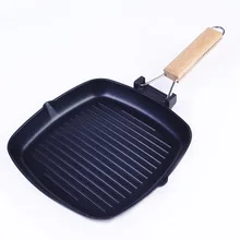 Poêle à Steak antiadhésive en fonte, poêle à frire avec manche en bois pliable pour la cuisine
