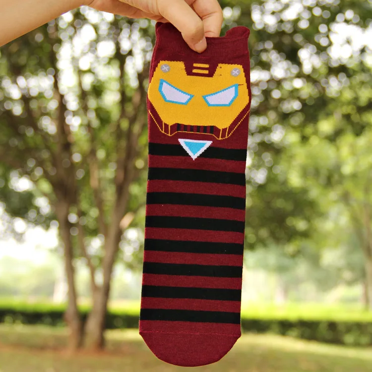 Мужские Классические летние носки с изображением Бэтмена, Железного человека, из чистого хлопка, с рисунком супергероев, счастливые носки - Цвет: Коричневый