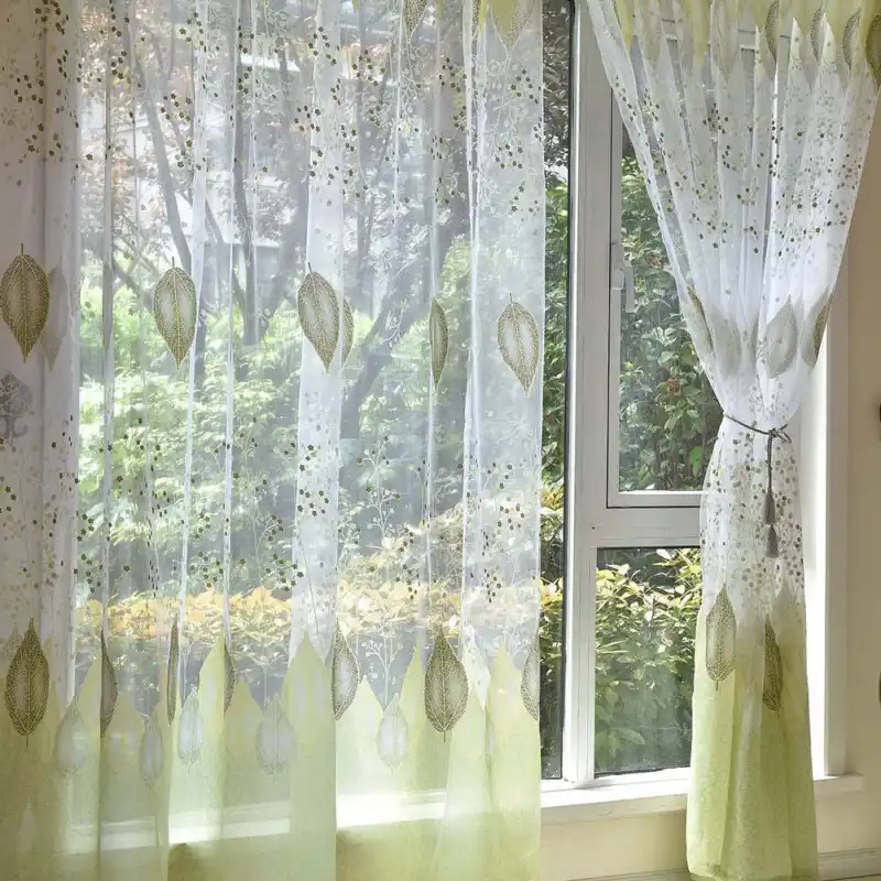 Green Leaves Fabric Venetian Blinds Sheer Tulle Curtains For Living Room The Bedroom The Kitchen Modern Tulle Curtains Drapes