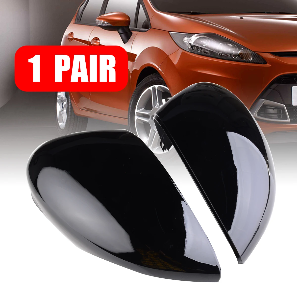 Mayitr 1 Piece Gloss Black Side Mirror Cover Cap Left/Right Wing Door For Ford Fiesta MK7 2008-2017