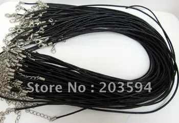 

100pcs black real round leather jewelry cord with lobster clasps 2mm