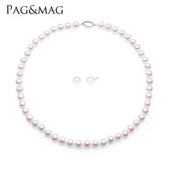PAG & MAG оригинальный натуральный жемчуг комплекты украшений для женщин 9-10 мм ожерелье серьга с жемчугом набор свадебный юбилей барочные
