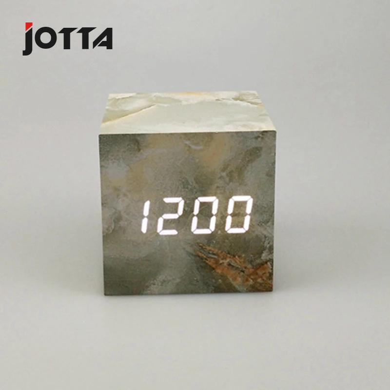

New LED sound control wood clock creative electronic clock imitation marble pattern alarm clock bedside alarm clock