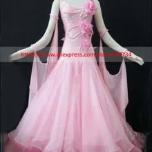 Розовое современное Танго вальс бальное танцевальное платье бальное платье из гладкой ткани стандартный бальный зал платье девушки B-0030