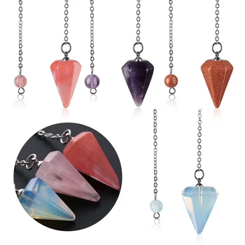 

1PC Small Size Reiki Healing Pendulums Natural Stones Pendant Amulet Crystal Meditation Hexagonal Pendulum for Men Women Jewelry