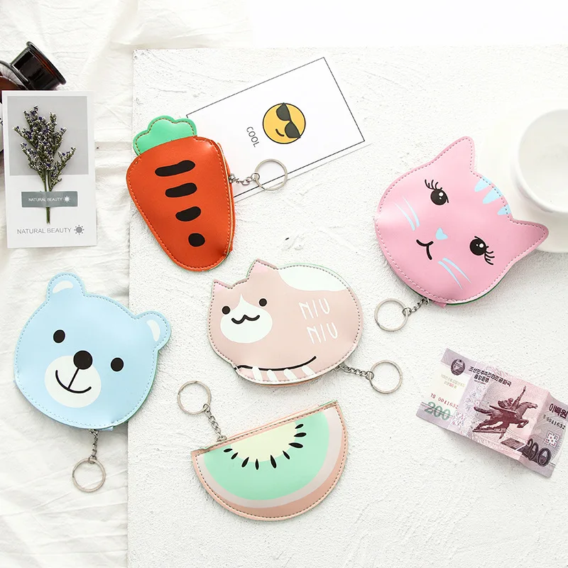 

cute animal series fruit Pu skin modeling zero wallet key card button lady Wallet kids kawaii girls coin purse circle purse