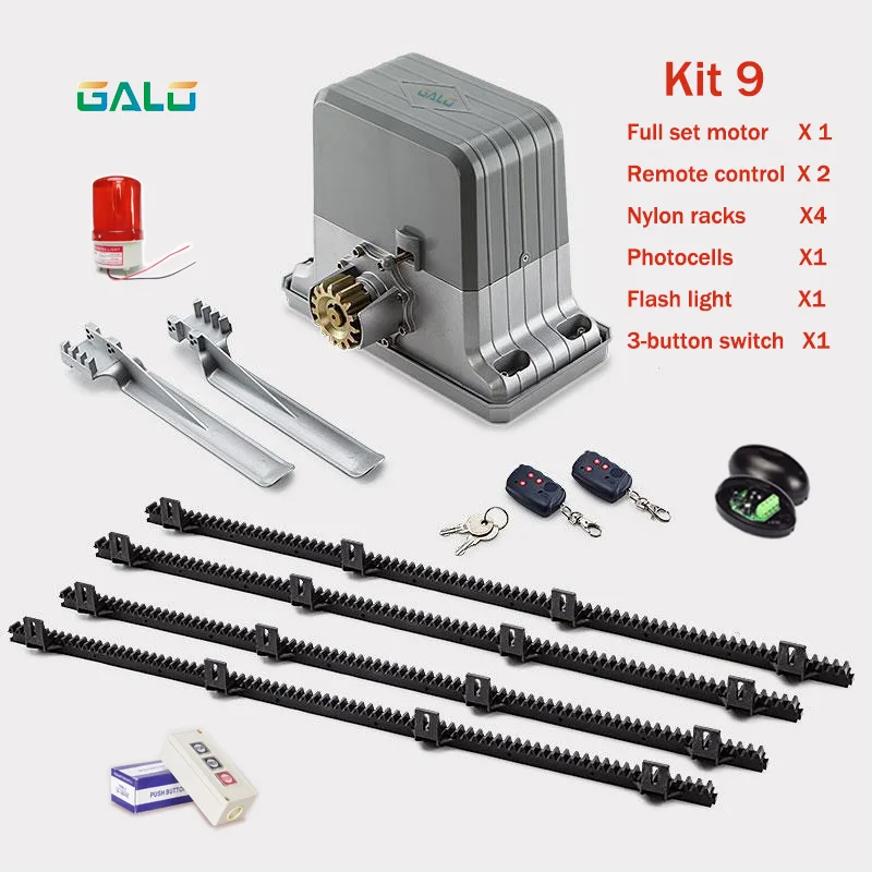 Сверхмощный 1800 кг Авто раздвижные ворота мотор слайд открывалка с 4 м нейлон стойки(лампа, фотоэлемент, клавиатура, кнопка опционально - Цвет: kit 9