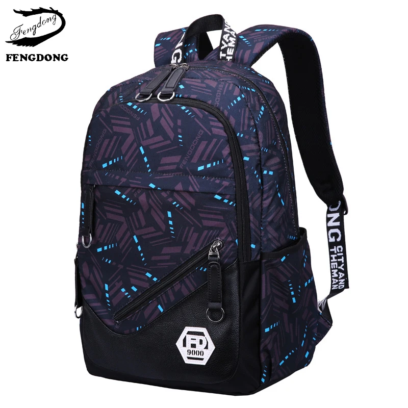 Fengdong Mochila de los hombres de la moda, mochila impermeable de Oxford, mochila de los estudiantes de la escuela secundaria, mochila del ordenador portátil para la mochila escolar adolescente