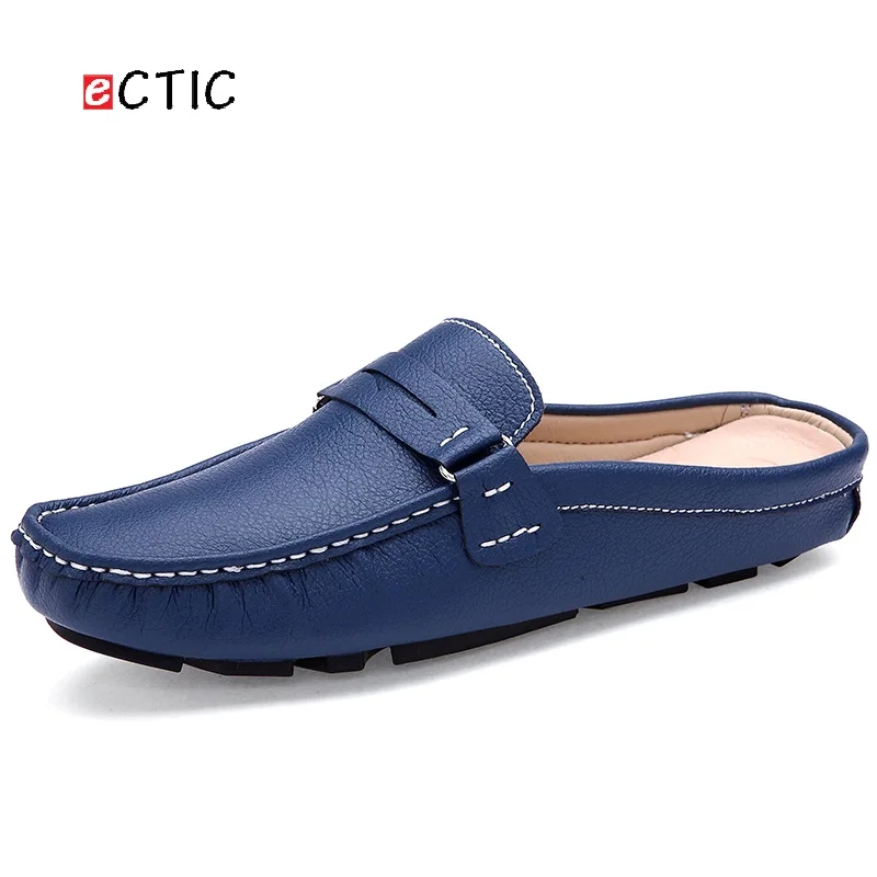 ECTIC Urban Men Driving Shoes Summer Backless Loafers Open Backs Shoes Breathable Zapatos Homme Cool Soft