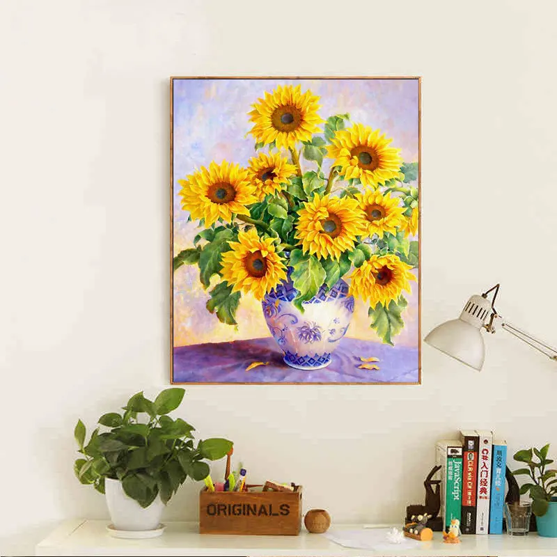 Full Diamond Painting Mosaic Home Decor Sunflower Vase Cross