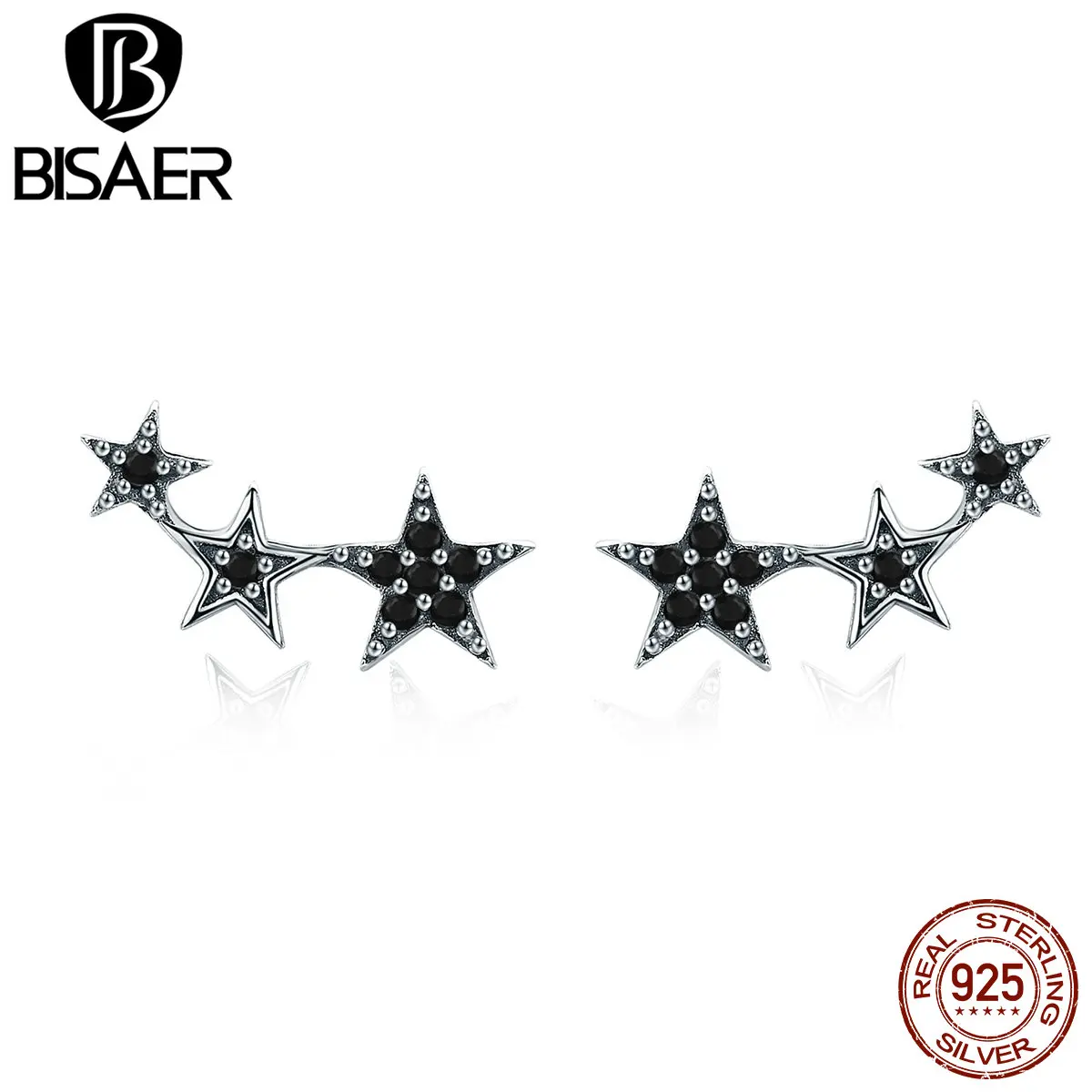 925 пробы серебряные черные сверкающие CZ изысканные штабелируемые серьги-гвоздики со звездой для женщин модные ювелирные изделия свадебный подарок