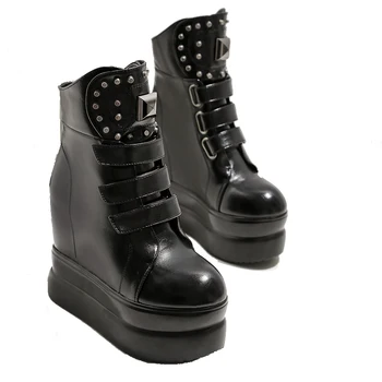 

Womens High Heel Boots Punk Motorcycle Boots Women Black Platform Wedge Shoes Women's High Boots Fashion Ankle Shoes For Women