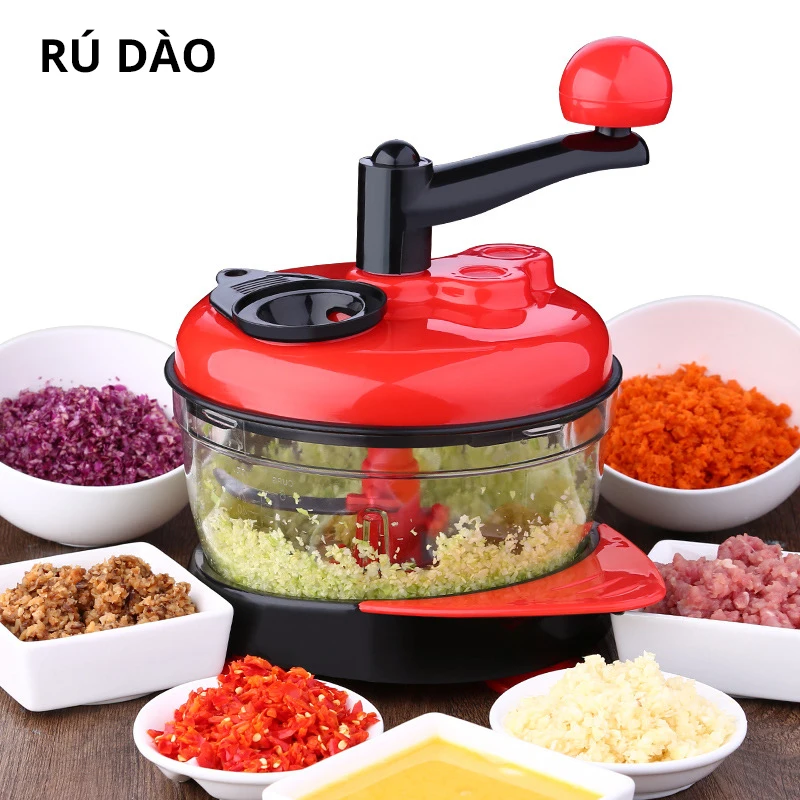 

RUDAO 2L Kitchen Manual Food Processor Mixer Egg Blender Meat Grinder Vegetable Chopper Shredder Stainless Steel Blade Cutter