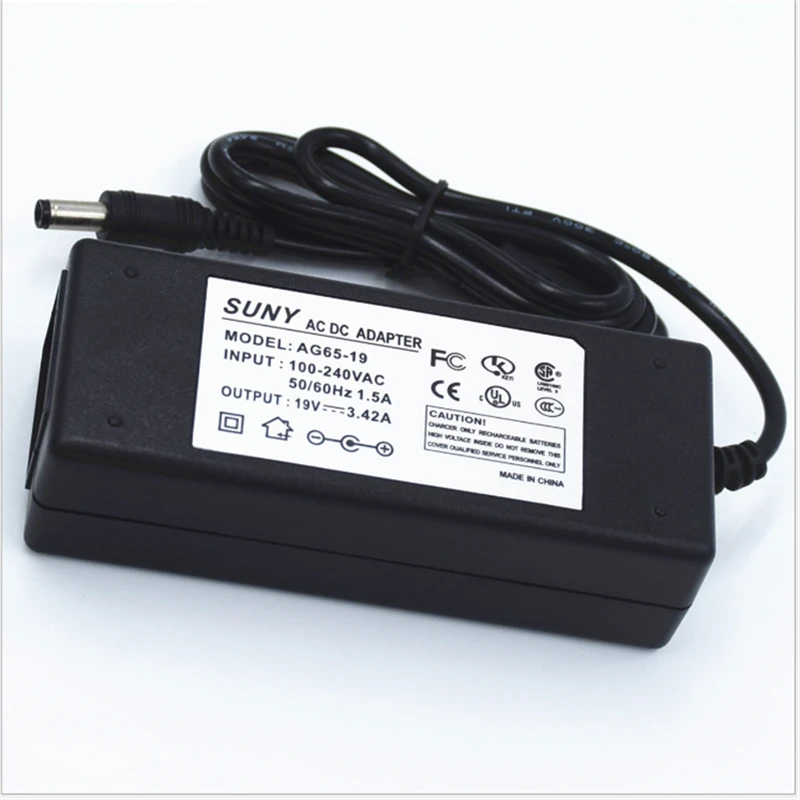 

19VDC strip driver ,100-240Vac input transformer,65W 19V3.42A led power supply ,CE FCC UL SA Listed with 5.5*2.1 ,5*5*2.5 port