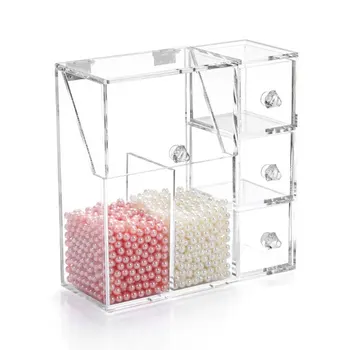 

Clear 5 Grid Makeup Pearls Box Cosmetic Storage Box Makeup Brushes Organizer Pencil Lipstick Holder Makeup Tools Organizer Case