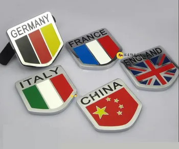 

5 Pieces Italy France Germany UK Flag Car Hood Grill Emblems Styling Decorations Metal Italian England Flags Car Grille Styling