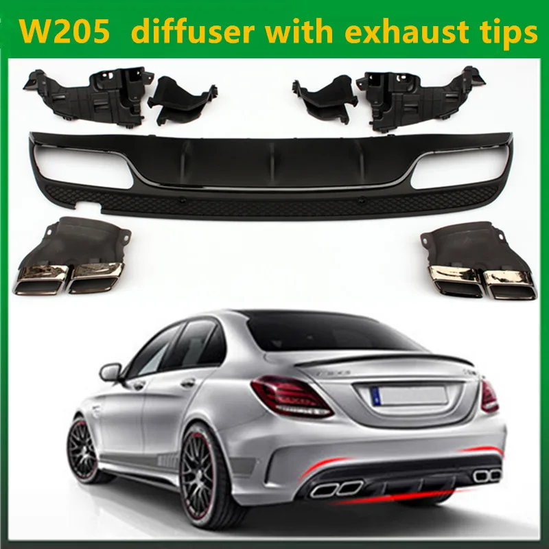 

2015 2016 c63 amg Mercedes W205 ABS rear diffuser with exhaust tips for benz c class W205 amg package C200 C220 C250 C300 C350