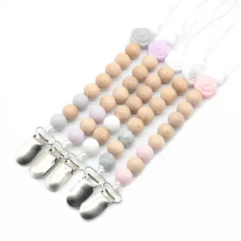

Baby Pacifier Clips Silicone Pacifier Chain Wood Pacifier Holders Baby Shower Gifts Dummy Clips BPA FREE
