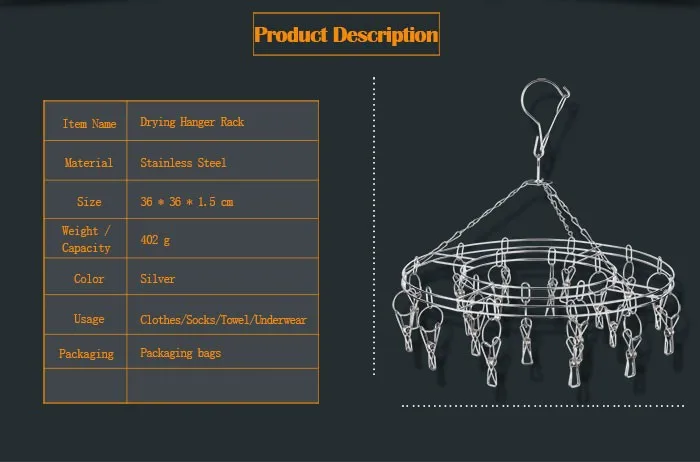 Высокое качество, прочная нержавеющая сталь, нижнее белье, одежда, носки, сушилка для белья, 20 зажимов, вешалка, крючок, вешалка для ванной комнаты, инструменты