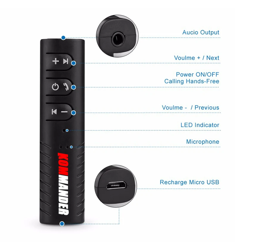 KOMMANDER универсальный разъем Bluetooth гарнитура для автомобиля громкой музыки приемник аудио адаптер авто AUX комплект для Динамик стерео телефон