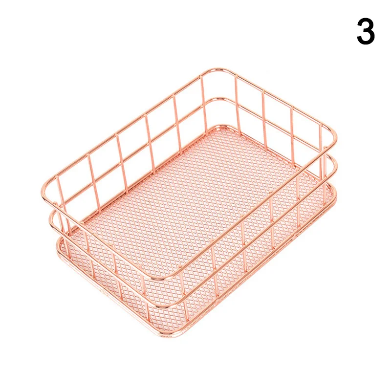 

Simple Style Metal Storage Basket Rose Gold Storage Rack Stationery Organizer Desktop Accessories TT-best