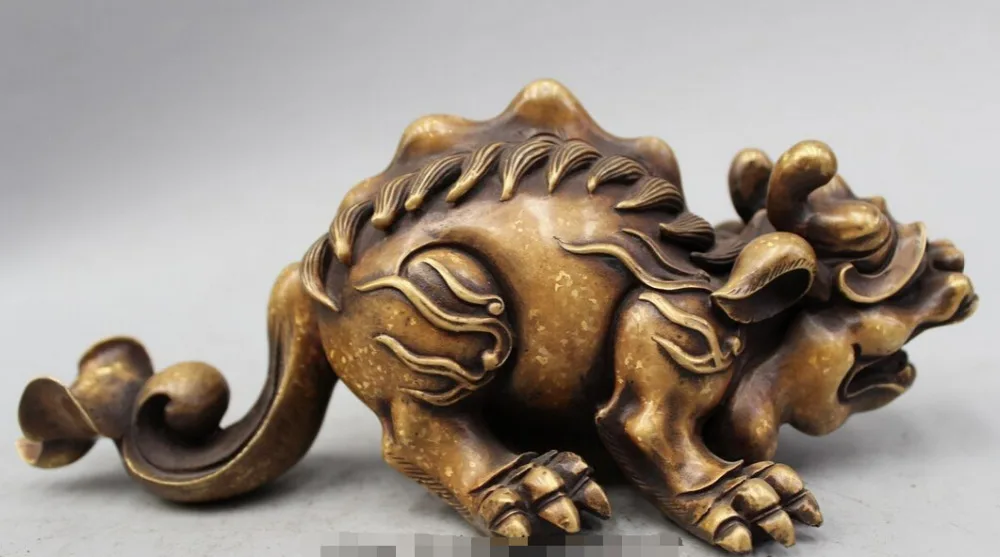 

xd 002179 4"Chinese Feng Shui Pure Bronze Foo Dogs Unicorn Beast Pi Xiu Exorcise Statue