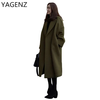 

YAGENZ Winter Jackets 2020 Fashion Korea Warm Wool Coat Loose Solid Elegant Slim Long Sleeve Women Jacket Winter Casual Tops 3XL
