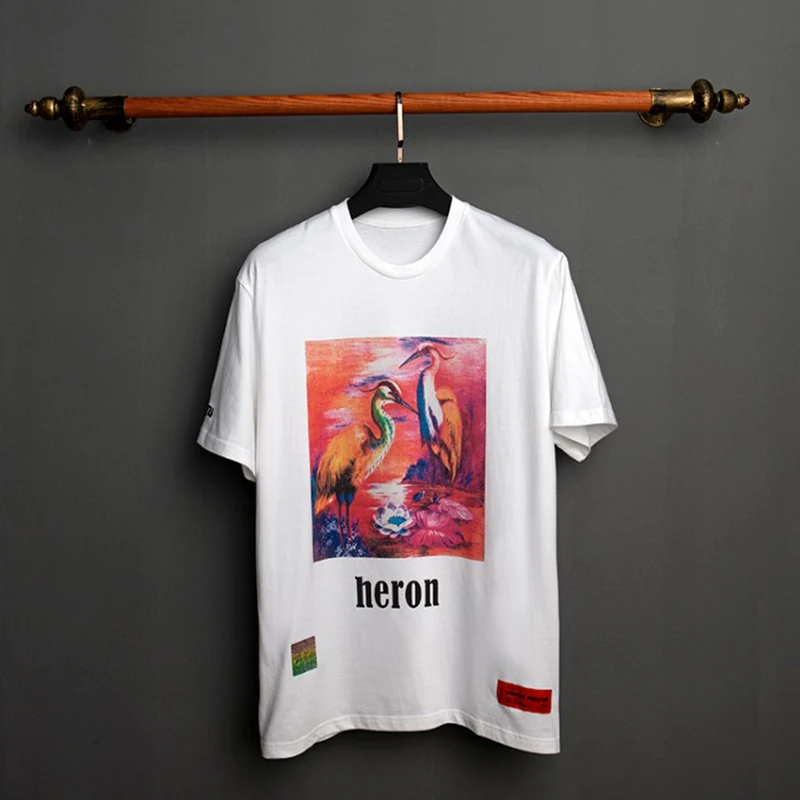 

Heron Preston Red-Crowned Crane Printing White T Shirt 2019 New HP Hip Hop T-Shirts Summer Cotton Heron Preston Top Tees
